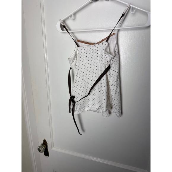 Vintage Y2K Cherokee White Brown Polka Dot Babydoll Cami Tank Top Ribbon Small - Picture 4 of 8